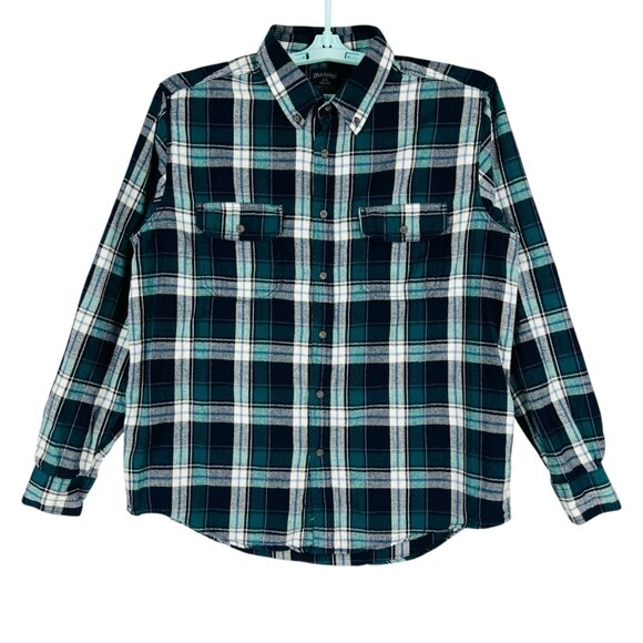 Faded Glory Men's Plaid Long Sleeve Button-Up Shirt Size L 42-44 Teal/Blue NWOT - Picture 1 of 8